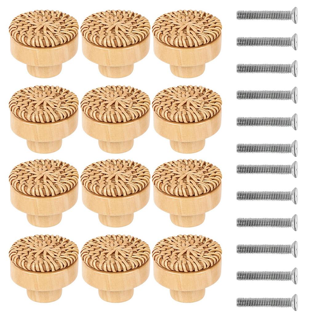 6/12pcs Rattan Cabinet Knob Handle Drawer Hand Pulls Replacement Furniture Door Cupboard Kitchen Bathroom Hardware Accessories