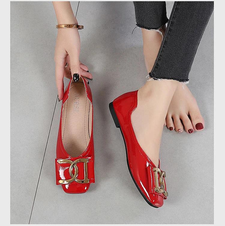 Luxury 2024 Ballerina Ladies Slip-on Shoes Women Spring Fashion Ballet Flats Square Toe Patent Leather Shoe Loafers Women Red