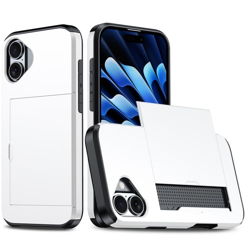 For iPhone 16 Pro Max 15 Pro 14 Plus 13 12 11 Pro Max Xs Max Xr 8 7 Plus Wallet Card Holder Slide Slot Slim Hard Pc Heavy Duty Protective Cover