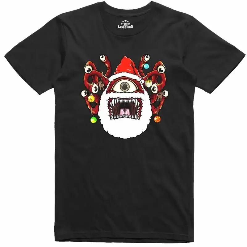 Navidad Beholder Camiseta Santa Mazmorras Dragones Juego de Rol Corte Normal T shirt