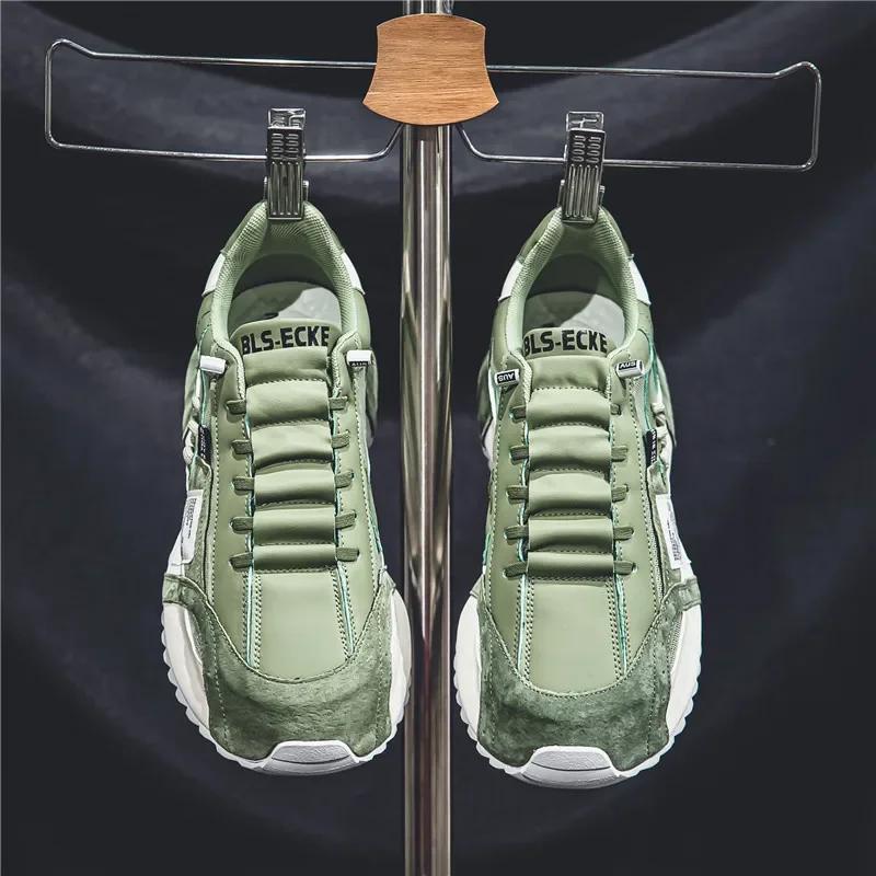 2024 Fashion Casual Breathable Leather Mesh Increased Thick Platform Designer Shoe Color Block Chunky Sneakers Men Running Shoes