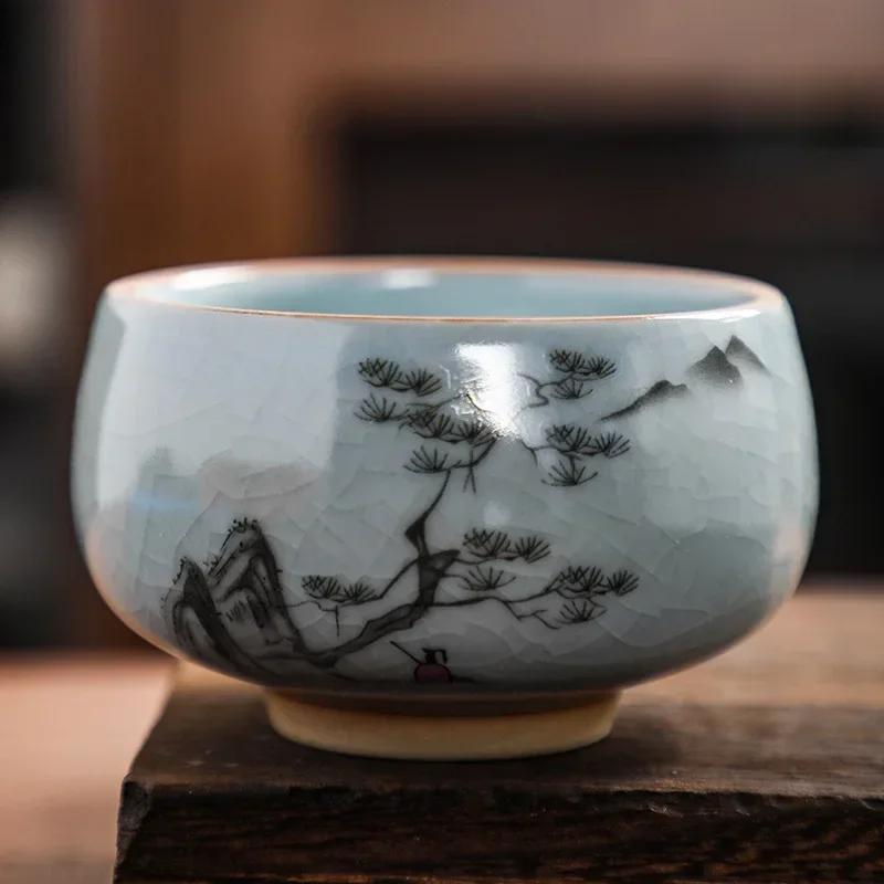 Бутиковая керамическая чашка для чая Ru Kiln, дорожная персональная чашка для медитации, расписанная вручную, чайная чаша Master Cup, аксессуары для чайного сервиза ручной работы