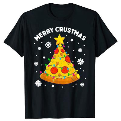 Смешная Пицца-Елка Merry Crustmas Рождественский Графический Футболки Футболка Мужская Женская Мода Повседневная Оверсайз 100% Хлопок Футболка