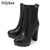 Eilyken New Fashion Platform Chunky High Heels Women Ankle Boots Concise Zipper Soft Leather Short Booties Designer Shoes