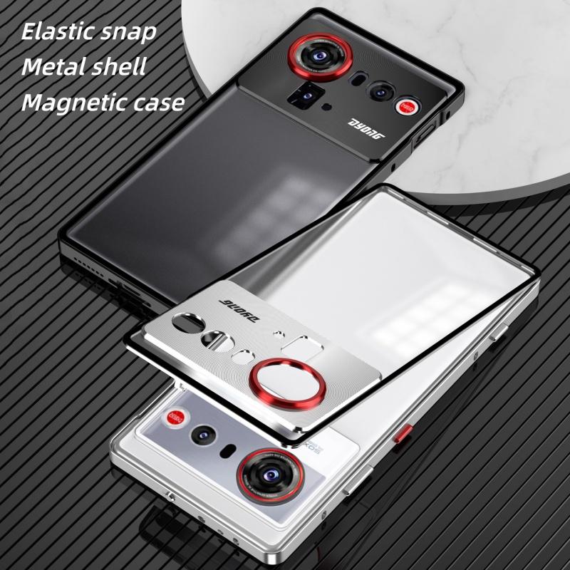 Elastic Snap Magnetic Metal Bumper Frame Case for ZTE nubia Z80 Z70 Z70S Ultra 5G Clear Frosted PC Lens Protector Back Cover