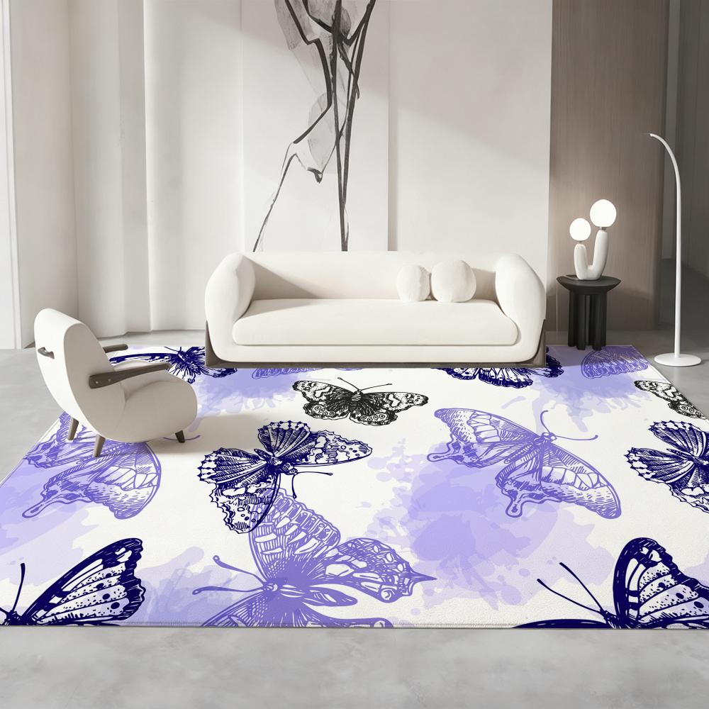 Watercolor Butterfly Floor Mat Flannel Rugs Soft Winter Warmth Floor Mat Thickened Non-Slip for Living Room Home Door Mat