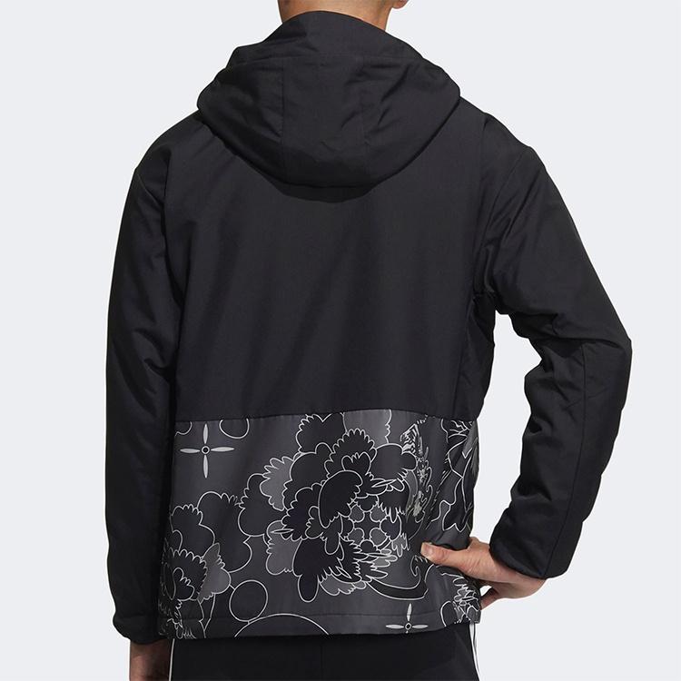 adidas Aop Block Colorblock Windproof Fleece Lined Stay Warm Hooded Jacket Black Men's GT6484
