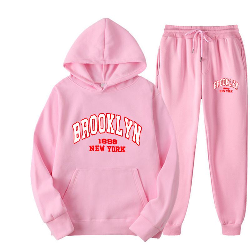 Brooklyn 1898 женский костюм модный повседневный спортивный костюм из 2 предметов пуловер с капюшоном спортивная одежда толстовка комплект для бега