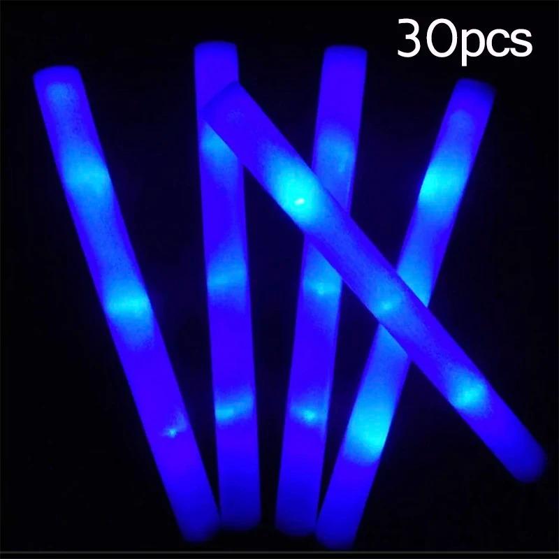 30 шт. светодиодных светящихся палочек оптом, красочные RGB светящиеся пенопластовые палочки, темный свет для Рождества, дня рождения, свадьбы, вечеринки, принадлежностей