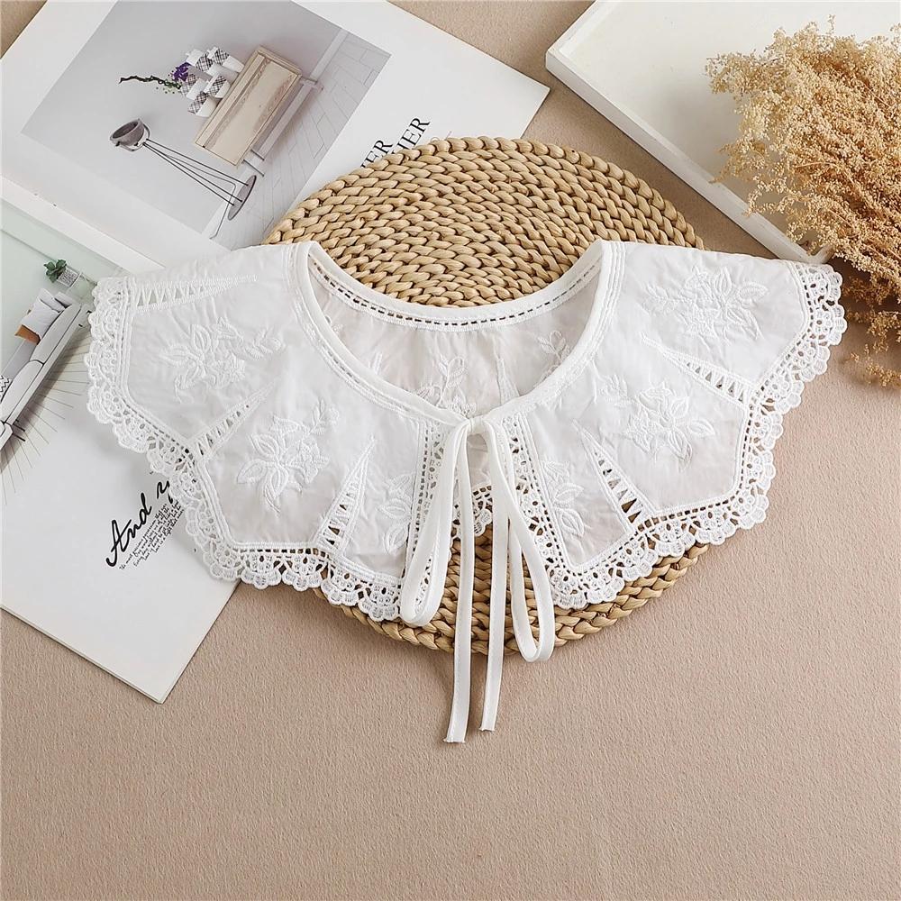Linbaiway Lace Chiffon Doll Fake Collar Ladies Shawl Wrap Removable Detachable Embroidered False Collar Clothes Accessory