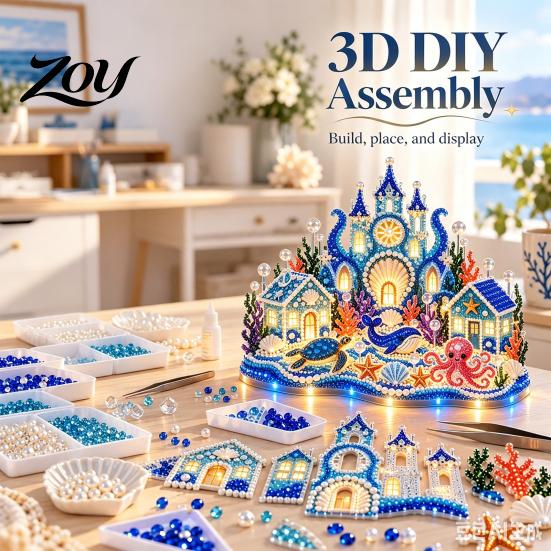 Арт-проекты «Морская жизнь» 3D Деревня в океане Алмазная мозаика DIY Набор для взрослых, Замок Поделка Коллекционный Домашний Орнамент Набор, Мозаика из страз