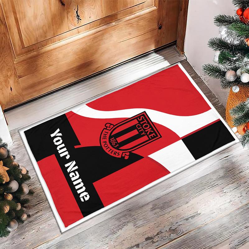 Stoke City FC Printed Crystal Velvet Rug Non‑Slip Crystal Velvet Carpet For Sofa Bedroom Indoor Home Decoration