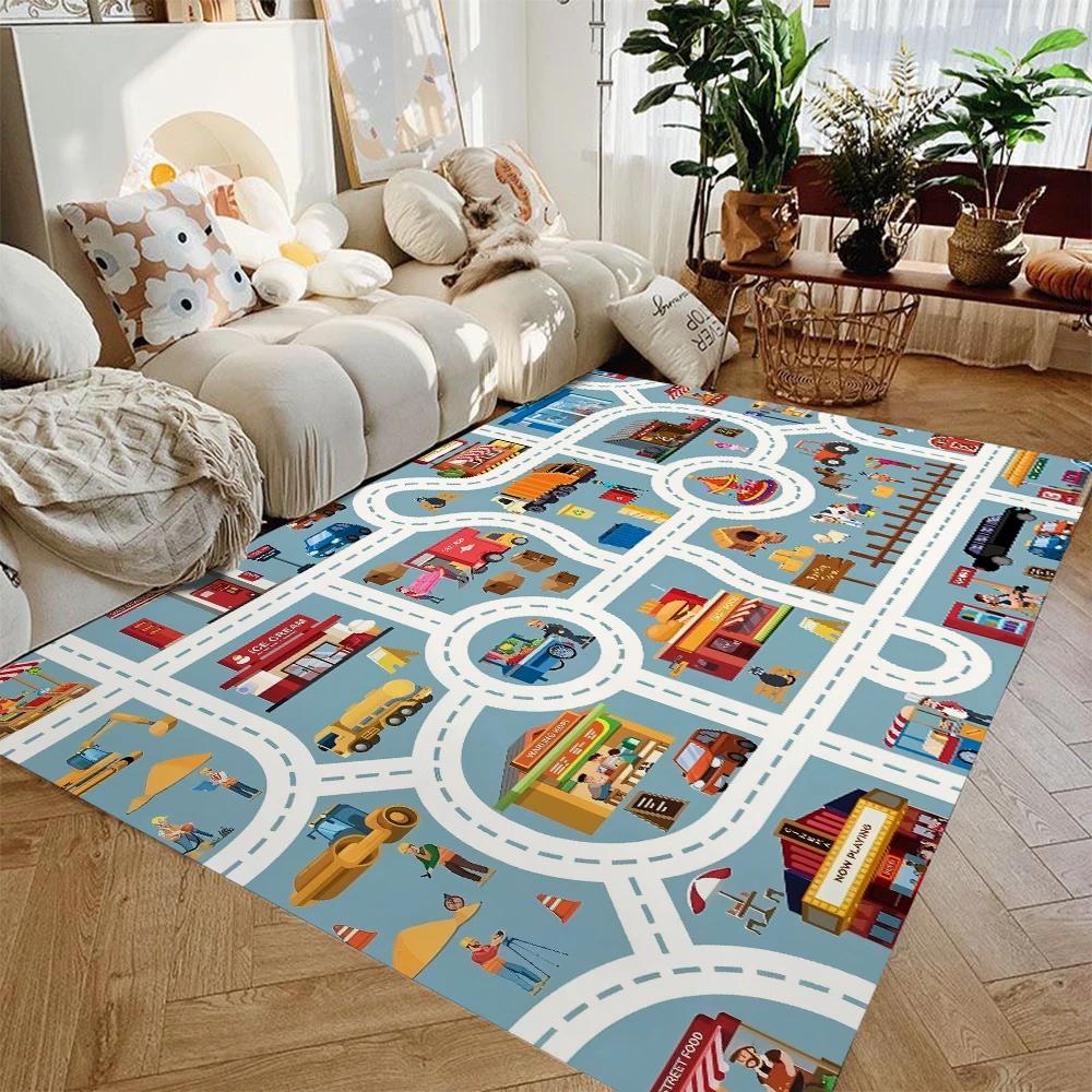 Highway City Traffic Themed Game DoorMat, Non-slip Carpet, Suitable for Living Room, Bedroom, Holiday Home Decor