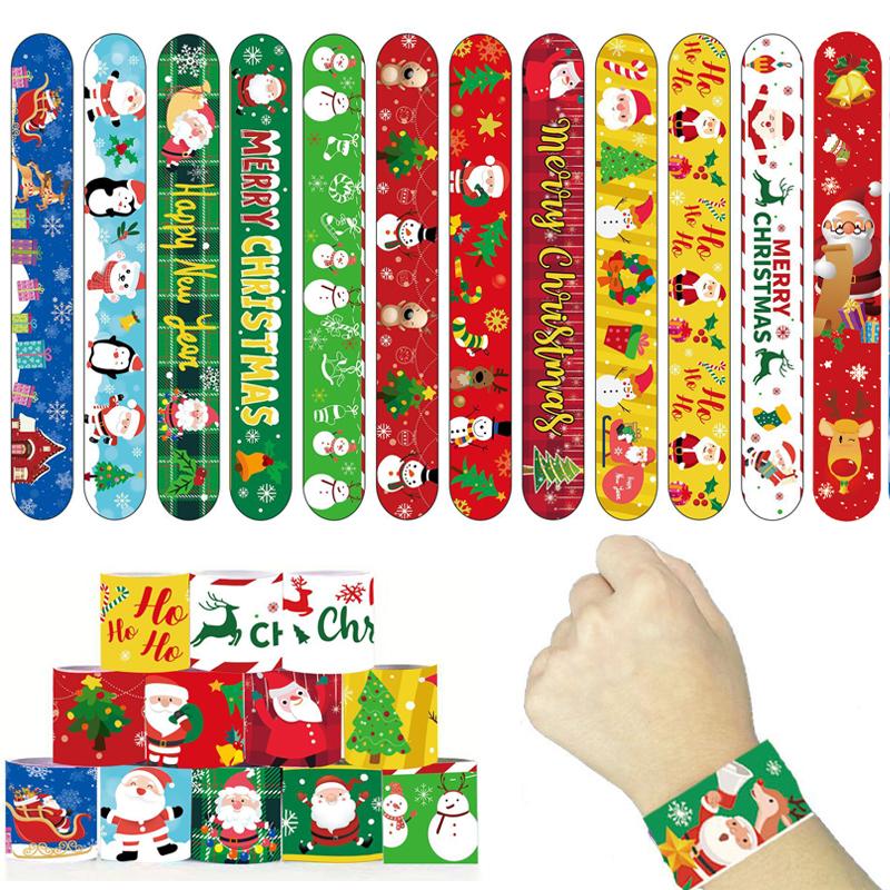 6/48Pcs Christmas Slap Bracelets Fidget Toys Santa Claus Snowman Xmas Snap Wristbands For Kids Classroom Prizes Xmas Gifts