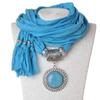 Turquoise Polyester Scarf with Rhinestone Pendant & Tassel Women's Fashion Wrap Scarf