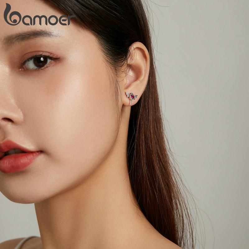 BAMOER, 1 шт., стерлинговое серебро 925 пробы, красивые серьги с цирконием и кинжалом в форме алого сердца для крутых девочек