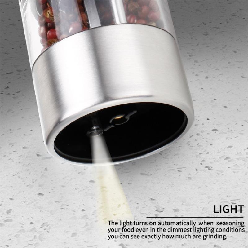 Мельница для перца и соли из нержавеющей стали с батарейным питанием и подсветкой - шейкер для соли и перца с одной кнопкой