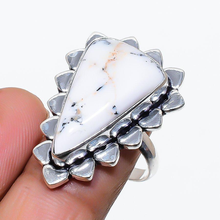 Dendrite Opal Gemstone Handmade 925 Sterling Silver Jewelry Ring Size 8 SU-10456