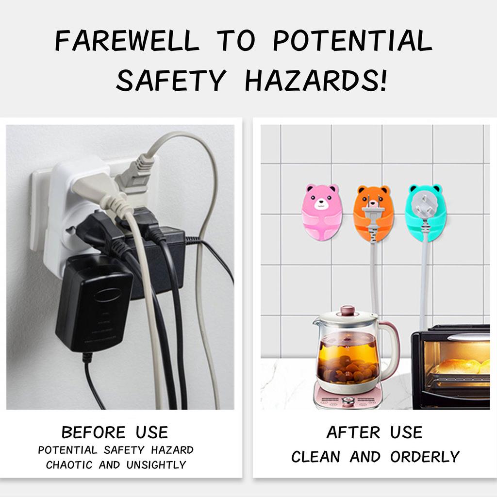 Wall Plug Hook Adhesive Storage Hooks 4Pcs Wall Mounted Plug Holder Plug Hook Holder