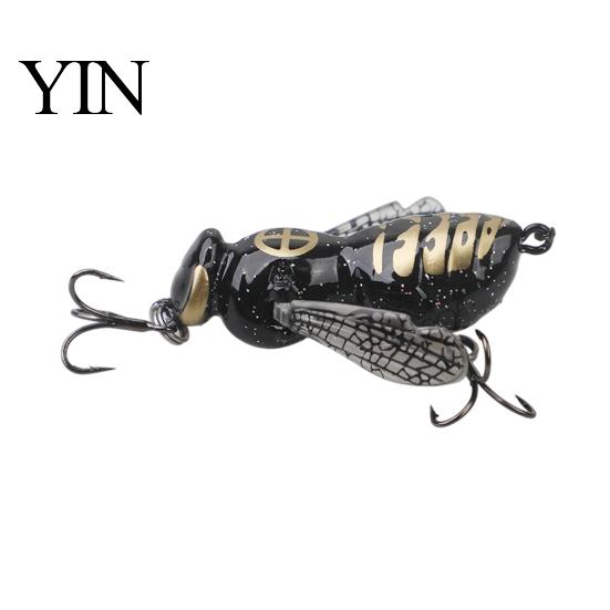 Floating Fishing Bait 5G/4.8CM Bionic Wasp Topwater Lure, Hard Hornet Lure with Acoustic Noise Steel Ball Ball, Artificial Insect for Freshwater