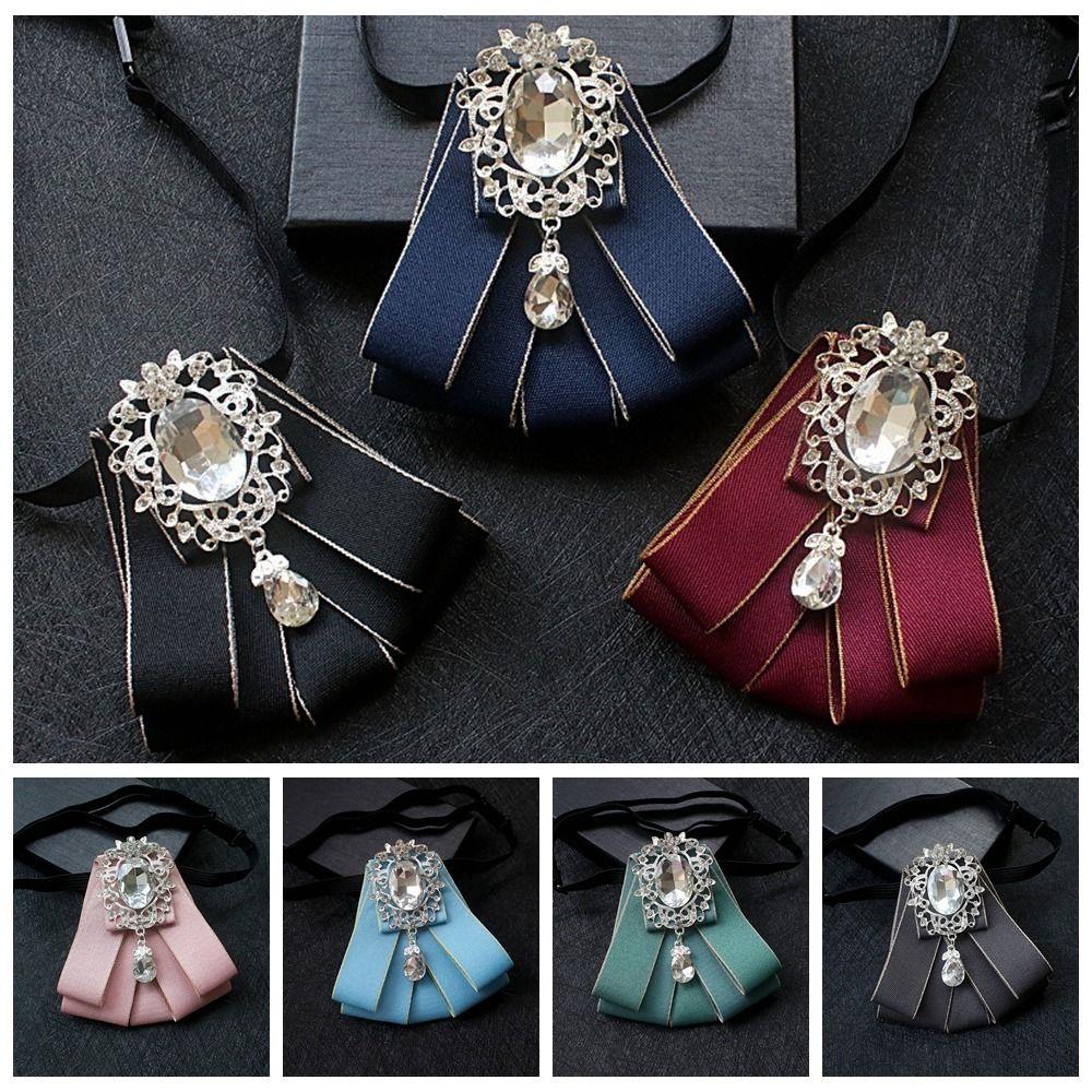 Polyester Rhinestone Bow Tie Solid Color Shirt Collar Luxury Ribbon Bow Tie Daily