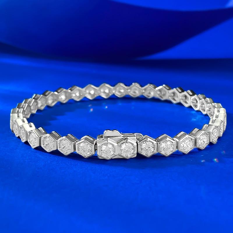 Zhuozhifan Серебро S925 Браслет-соты минималистичный с высокоуглеродистыми бриллиантами