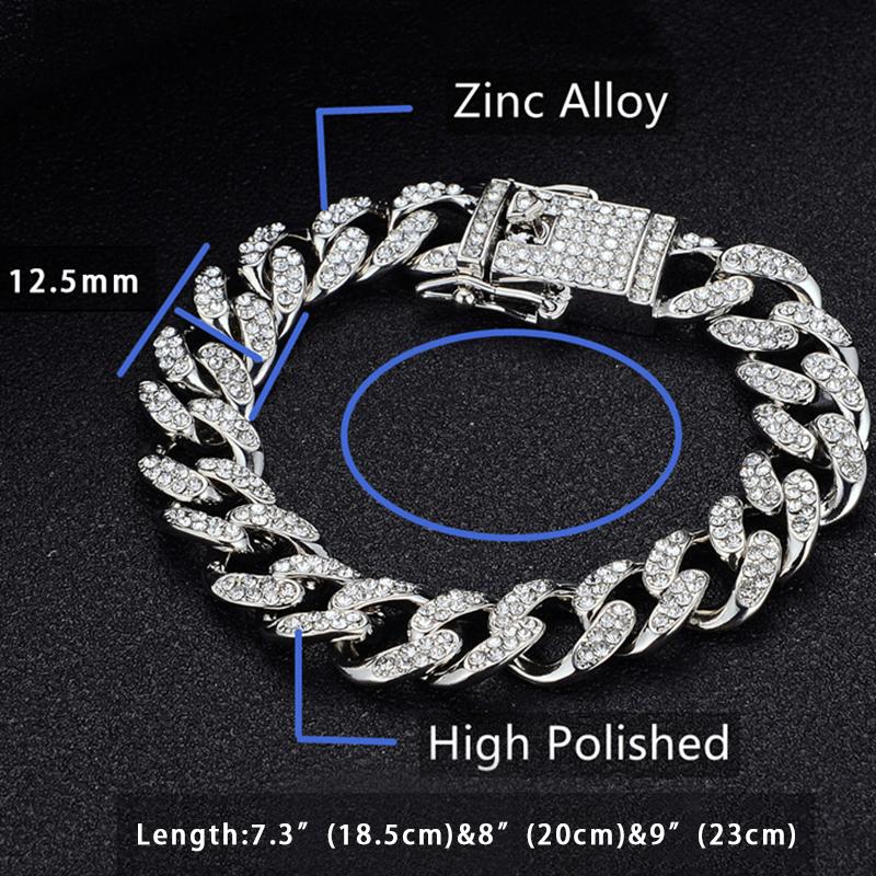 Hip Hop Shiny Cuban Link Chain Bracelets Women Men Rhinestone Chain Bracelets Punk Wristband Jewelry Gift