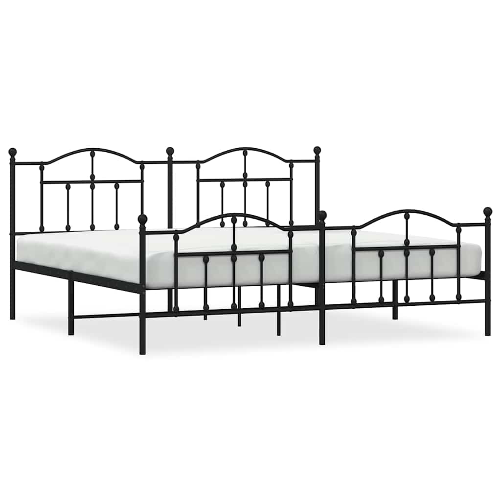 Metal Bed Frame with Headboard and Footboard Black 193 x 203 cm