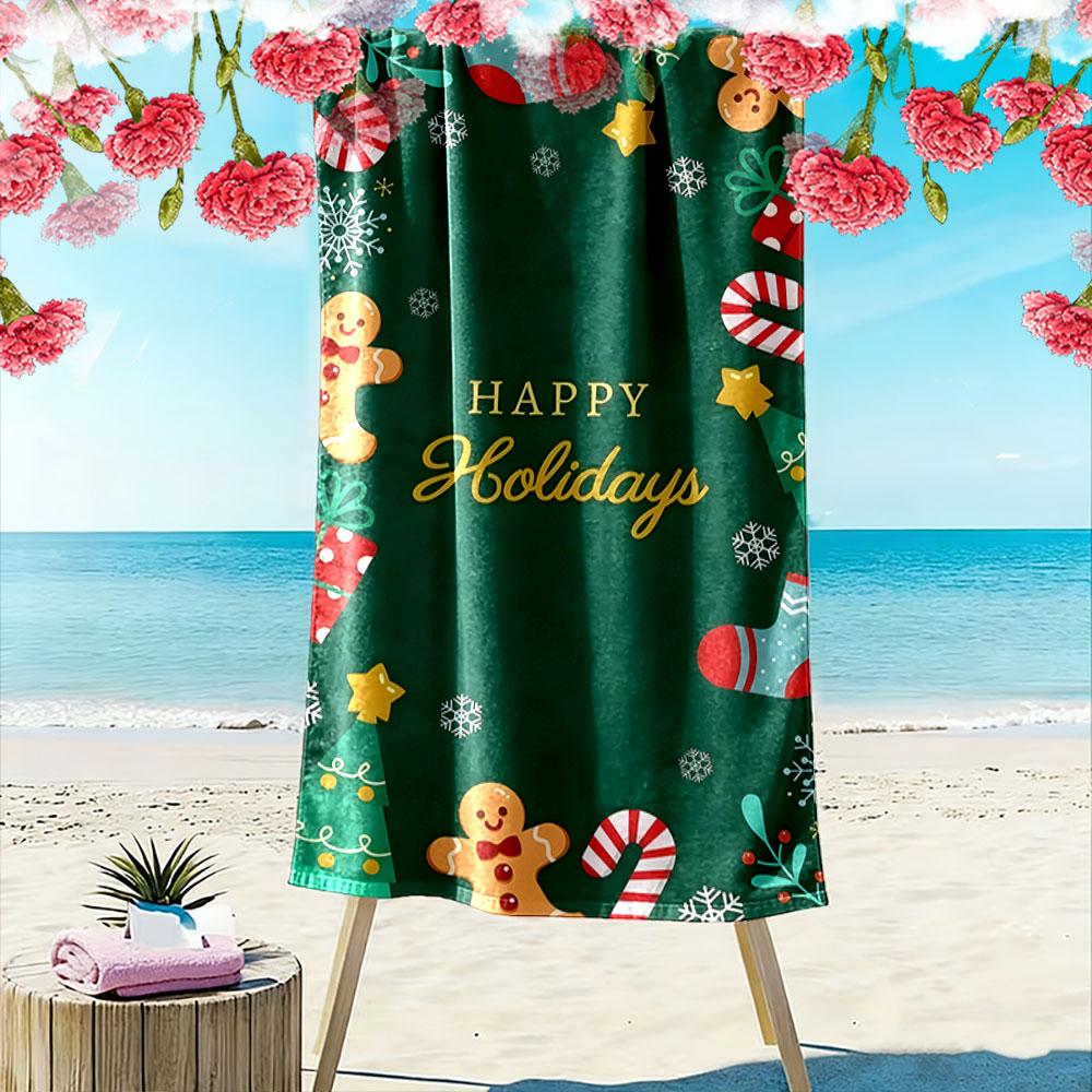 Festive treats and cheer Print beach towel, quick drying, suitable for travel, outdoor sports, jogging, the beach and swimming, gift