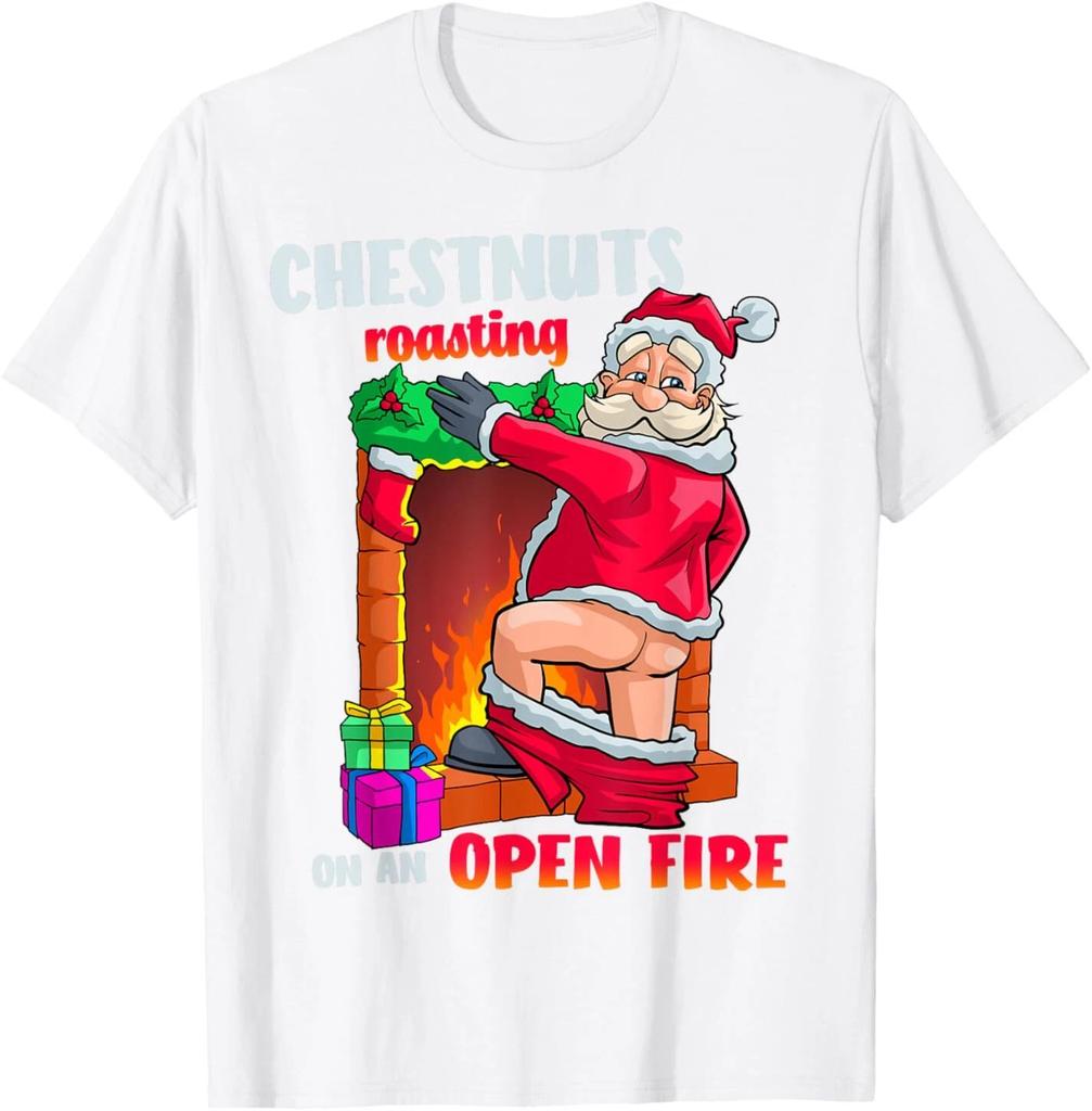 Chestnuts Baked Fun and Naughty Santa Claus Dirty Food Bread Christmas T-shirt. View The Original Title Soft Men's Clothing Tee