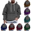 Men's Checked Casual Hooded Drawstring Hoodie Pullover