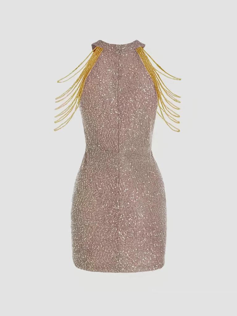 2024 Весна/Лето Вечернее Платье с Вырезом-Халтер, Кристаллами, Кисточками, Блестками