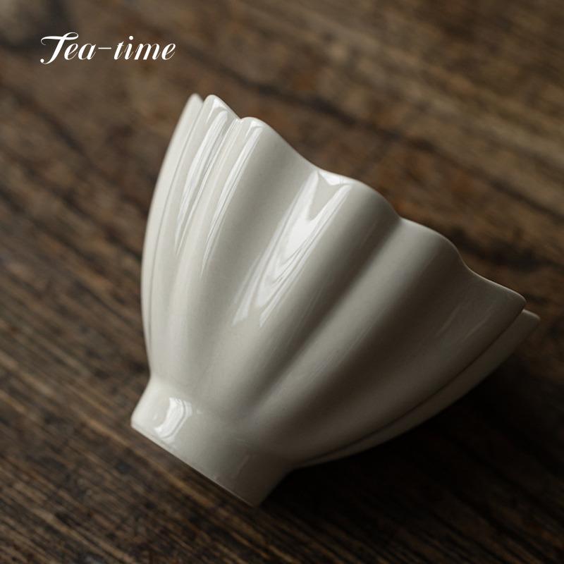 Chinese Grass Ash Tea Cup Ceramic Cups Handmade Petals Teacup Teaware Porcelain Gift Jingdezhen Pair Infusers Home Aesthetic Set
