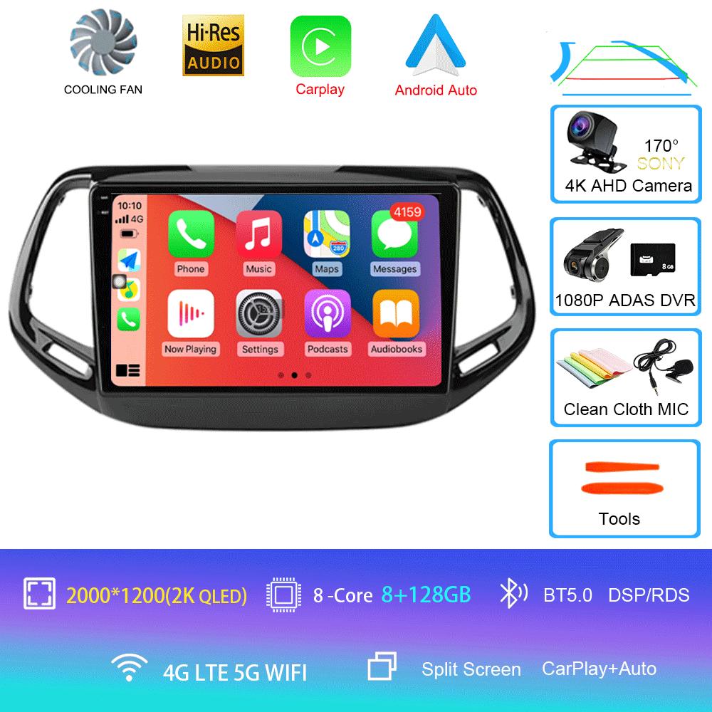 Android 14 Carplay Auto WIFI+4G Для Jeep Compass 2017 2018 2019 Автомагнитола GPS Стерео Мультимедийный Видеоплеер 2din Головное Устройство DSP