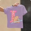 New Capibara Cute T-shirt Kids Anime Capybara Letter A-Z Tees Girls in Summer Short Sleeve Tops Children's Clothing Short Sleeve