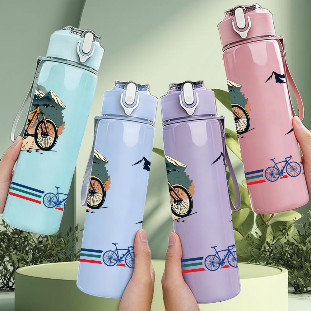 1PC Bike Mountain Bird Silhouette Layout 750ml Color Plastic Water Bottle Leakproof Flip Straw Lid For Sports Office Home Use