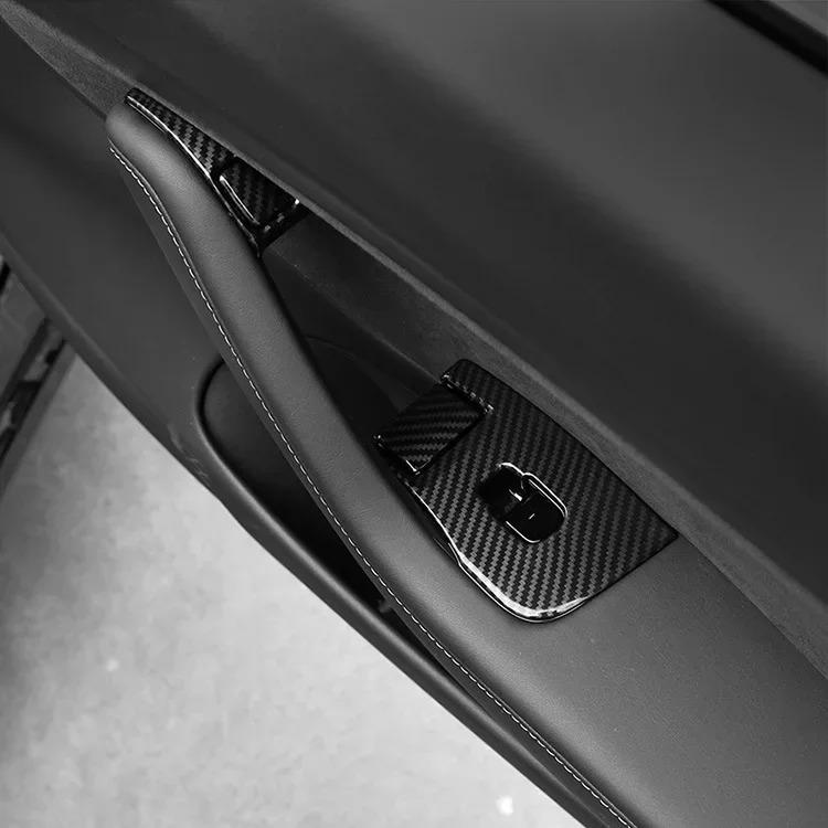 For Tesla Model 3 Y 2021-2023 Window Lifter Switch Buttons Cover Trim Frame Sticker Carbon Fiber ABS Car Interior Accessories
