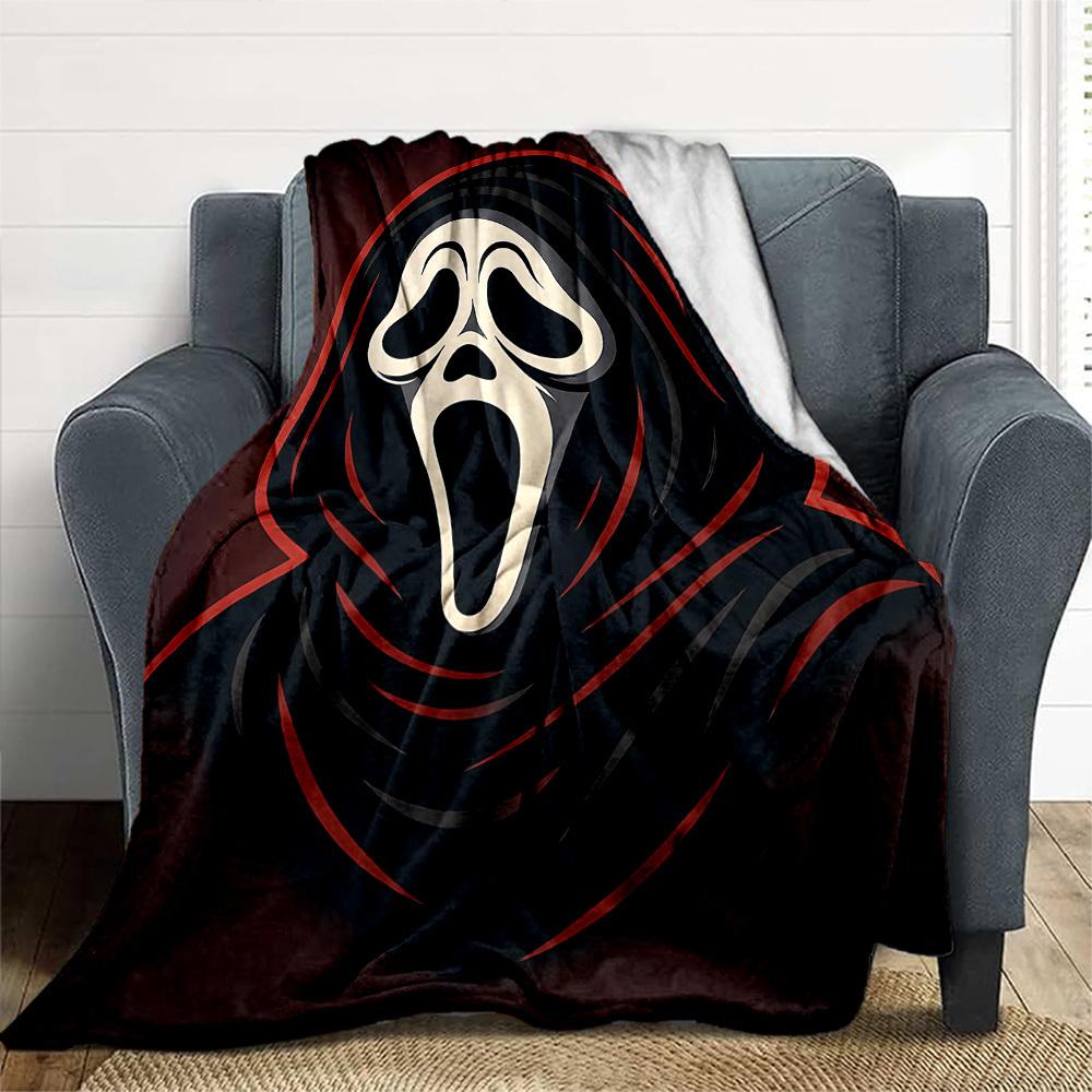 1 шт. Плед Фланелевый с Принтом Ghostface Scream для Улицы - Легкий Мягкий Теплый Всесезонный Плед с HD Печатью для Дивана, Кровати, Путешествий, Кемпинга 035