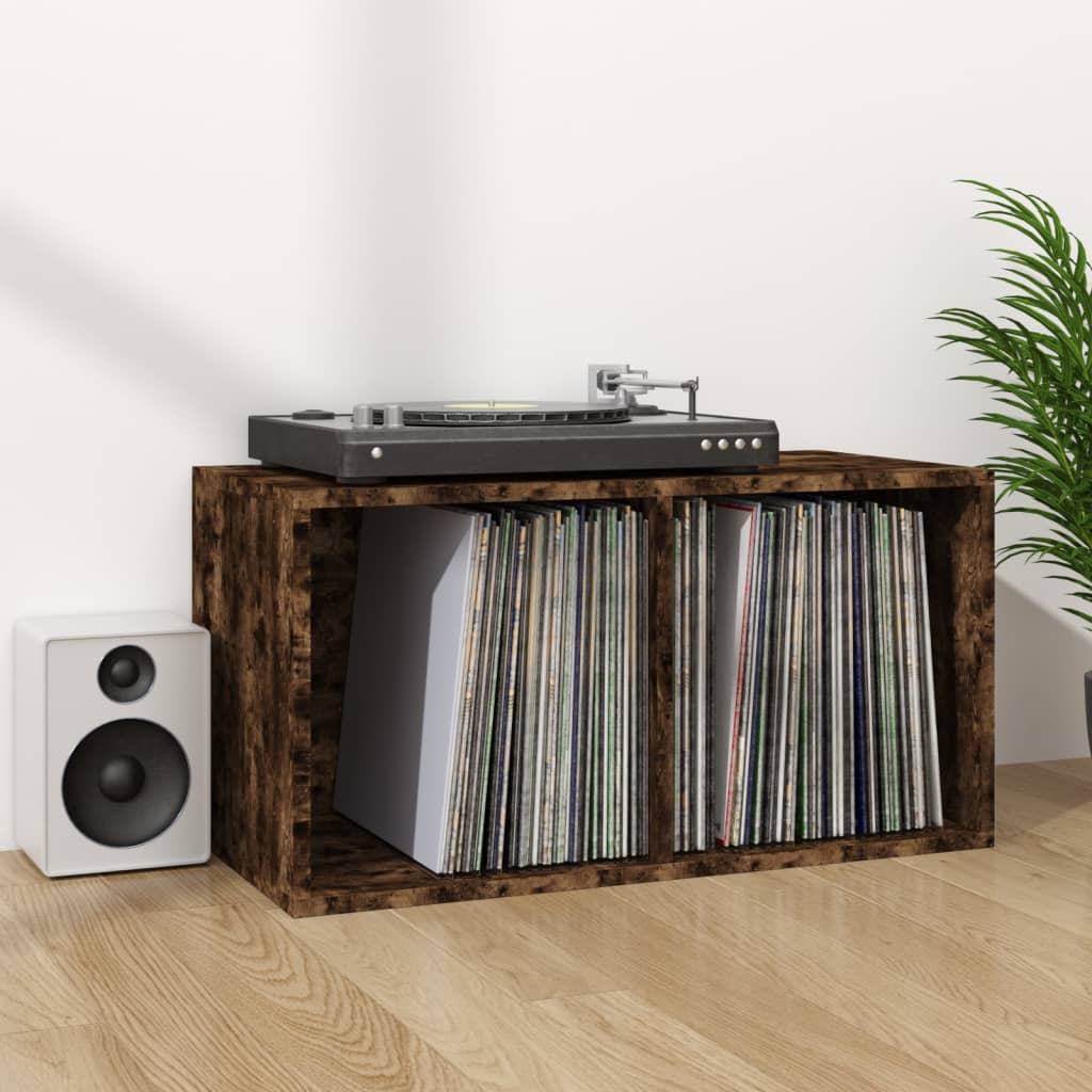 Vinyl Record Storage Box Smoked Oak Finish 71 x 34 x 36 cm Engineered Wood