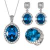 Luxury Blue Oval Cut Cubic Zirconia Jewelry Adjustable Ring Sparkling Necklace Earring for Women Statement Party Wedding Jewelry