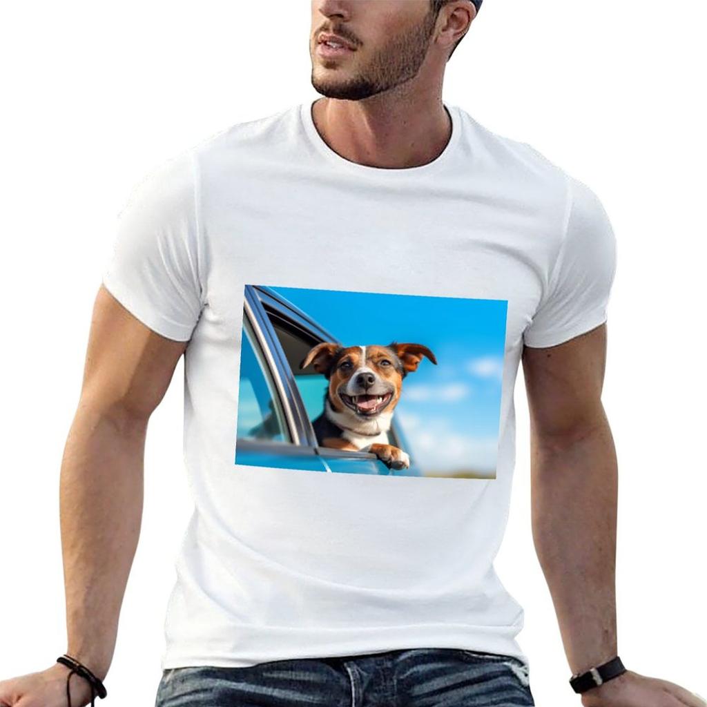 Dog Enjoying Traveling By Car Jack Russell Terrier Looking Through The Window On The Road Tshirt Cotton T Shirt Pack Tshirt