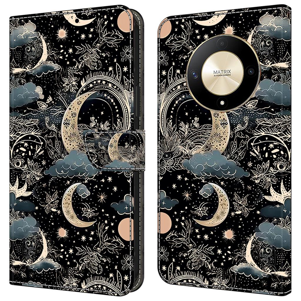 Для Honor Magic6 Lite 5G/X50 5G/X9b 5G Кожаный чехол с принтом и отделениями для карт/наличных, чехол для телефона