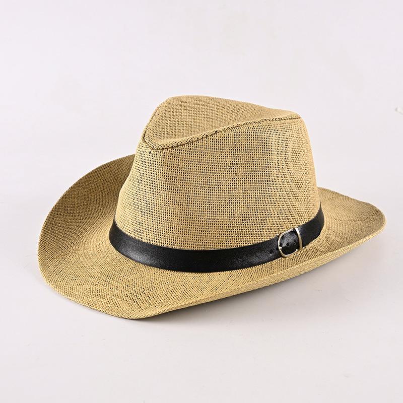 Summer New Western Cowboy Hat Men's Beach Play Top Hat Straw Hat Breathable Cool Hat Sun Hat