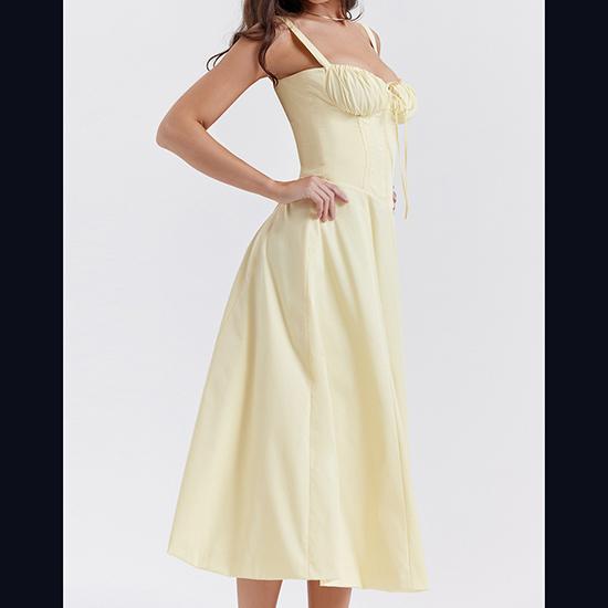 Summer Temperament, Solid Color, Fashionable, High-quality Suspender Dress, Medium Length Dress for Women