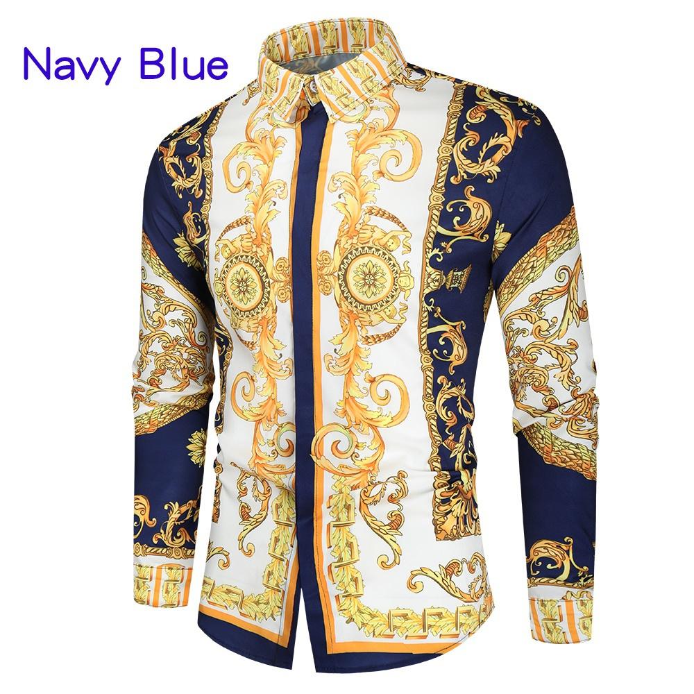 Men Print Shirt Luxury Royal Shirt Men Casual Slim Fit Long Sleeve