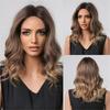 Shoulder Long Wave Ombre Brown Blonde Middle Part Wigs for Women Daily Cosplay Wigs High Temperature Synthetic Wigs