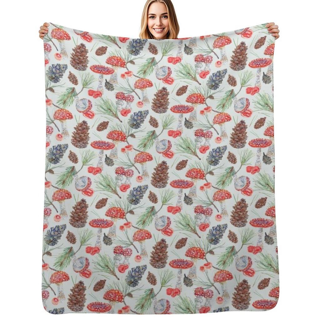 Toadstools and Pine Mint Throw Blanket Soft Breathable Blanket for Night Sleeping
