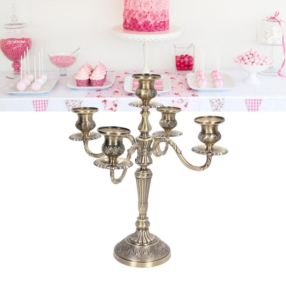 14.6 Inch Tall Candlestick Holder Zinc Alloy Retro Candelabra 5 Arms Candelabra For Party