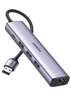 UGREEN USB-адаптер проводной локальной сети, коммутатор, порт 1000 Мбит/с, порт питания, USB-концентратор, гигабитный порт RJ45, совместимый с ноутбуком, компьютером MacBook, Surface, XPS, Windows, Linux