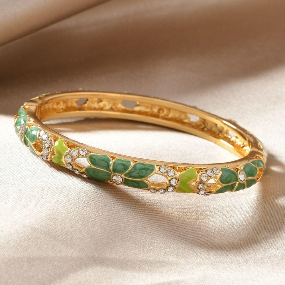 Chinese Style Vintage Cloisonne Bangle Enamel Women's Hand Bracelet Hollow Out Flower Bangle Girls